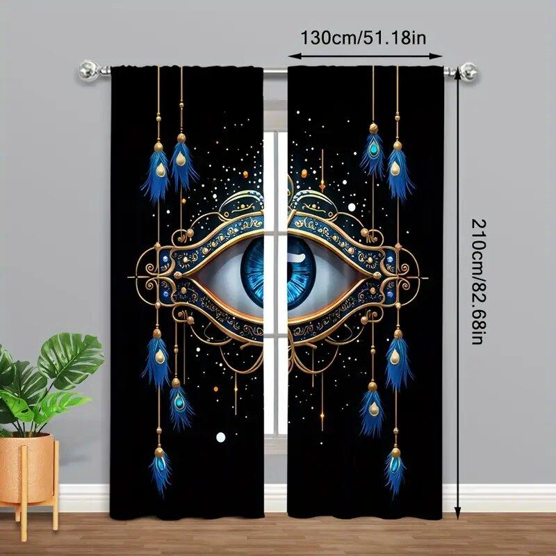 Evil Eye Nazar Amulet Style Pole Bag Curtains Bedroom Kitchen Decoration Home Living Room Curtain Set Of 2 Made Polyester Washable Area Ready