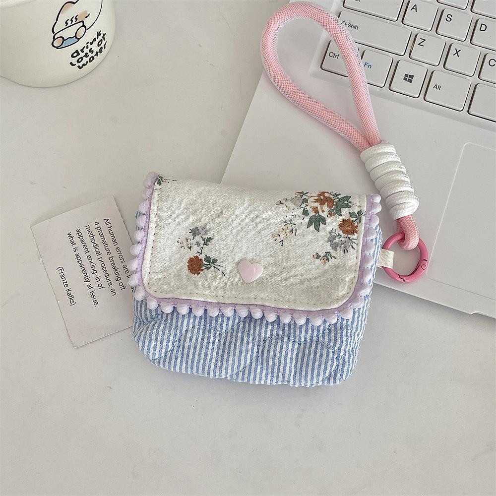 Fresh Small Floral CCD Camera Storage Bag Anti-Fall Portable Compact Headphones Lipstick Cosmetics Storage Bag
