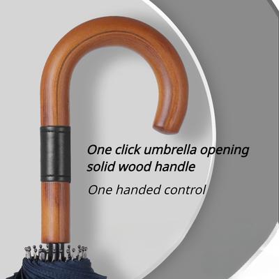 Langstieliger Regenschirm Große Automatische Regenschirme 24-Speichen Massivholzgriff Robust Windbeständig Verstärkt Regensturm-Regenschirm