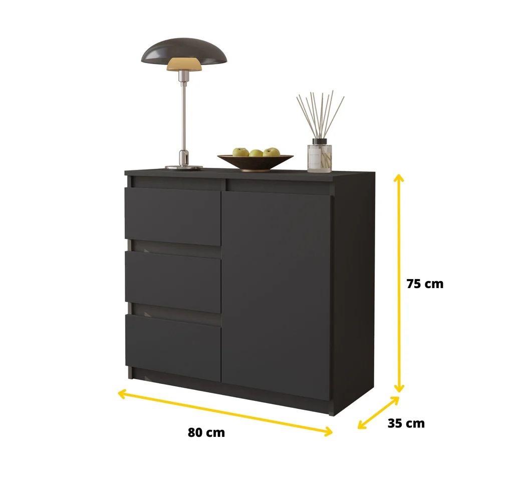 Cassettiera mikel antracite 3 cassetti 1 porta ripiano, mobile 80 cm capiente mikel