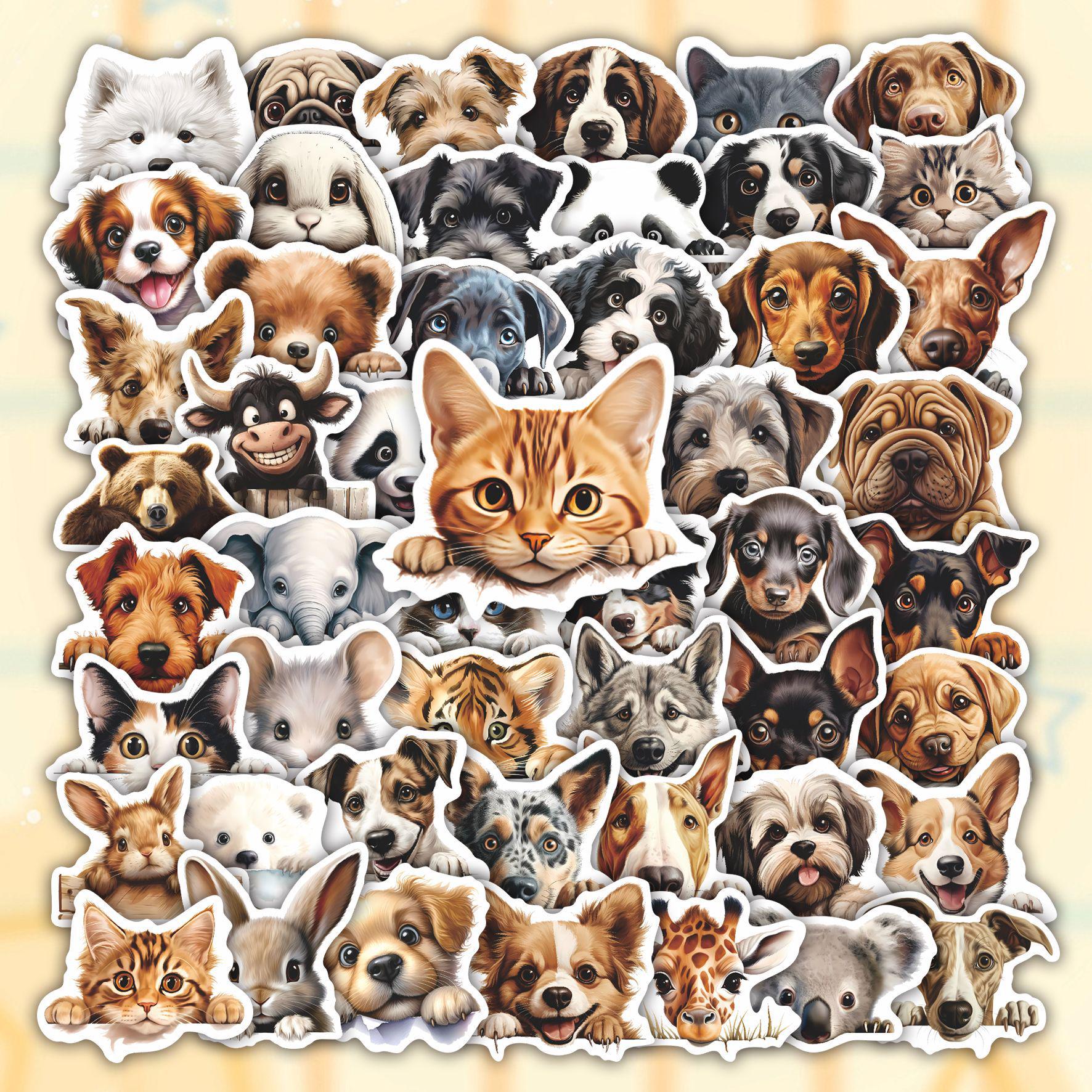 50PCS Cute Animal Cat Cartoon Stickers - Waterproof Decorative for DIY Notebooks & Luggage цветочный