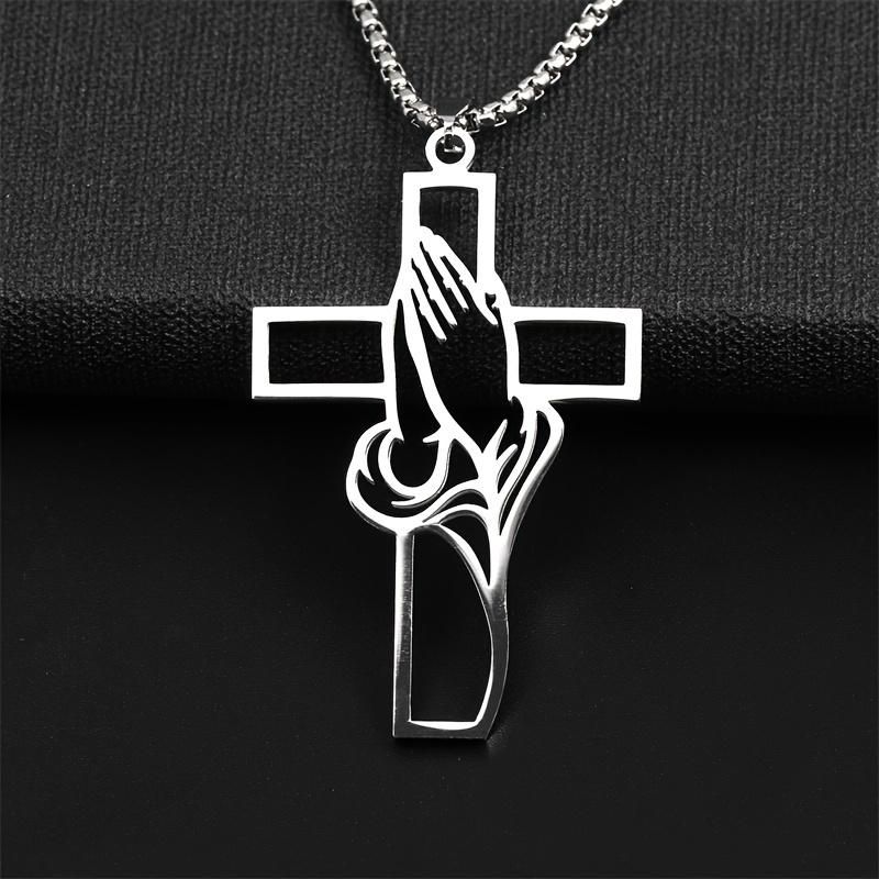 A Stainless Steel Pendant Cross Necklace Is A Religious Prayer Jewelry Talisman For Men Believers As A Gift.