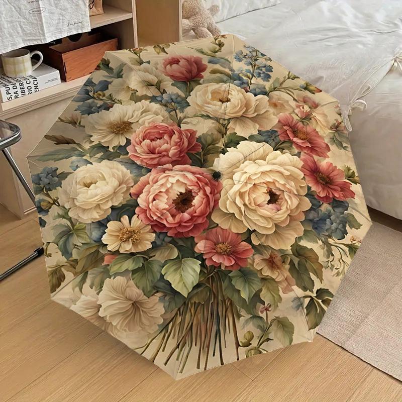 1PC Floral Pattern Umbrella-8-Rib Reinforced, Automatic Open, Lightweight & Durable, Cute Fashion Accessory for Outdoor, Beach, or Casual Use, Beach U