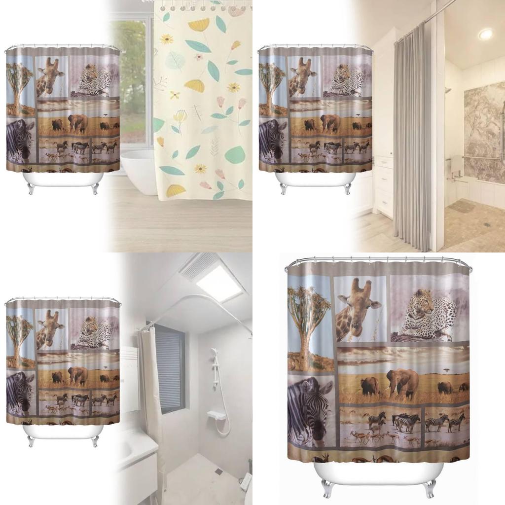 Peva Waterproof Bathroom Curtain Animal Pattern Long Giraffe Zebra For Toilet Decor