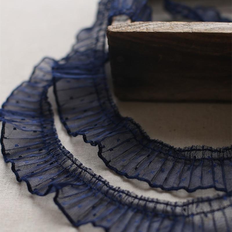 

2024 Складки оборки пятнистое кружево DIY детское платье юбка манжеты подол шитье украшения домашний текстиль подушка корзина для хранения отделка 1 yard темно-синий