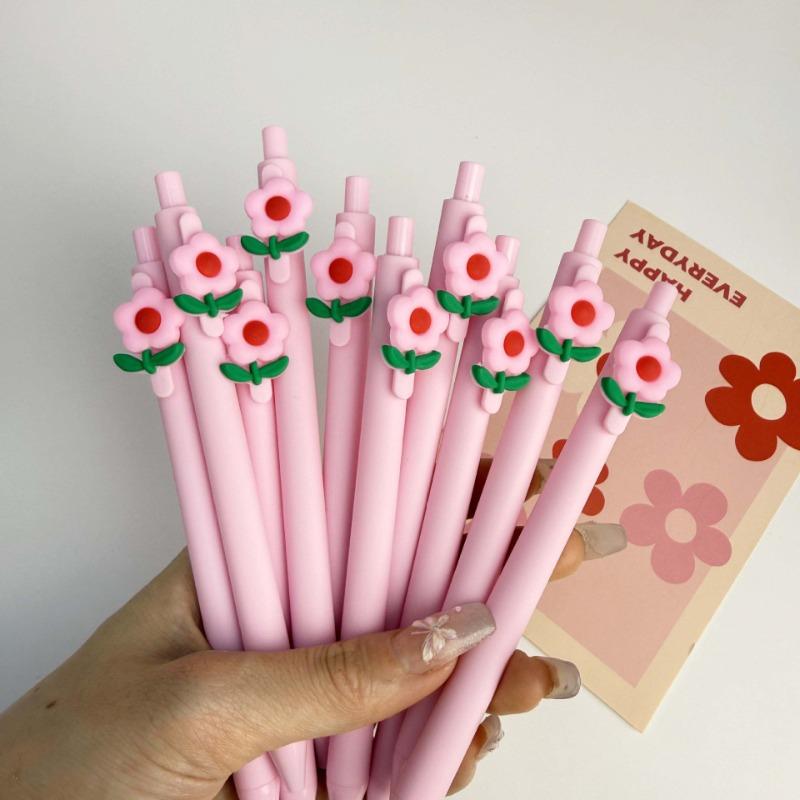 10pcs Cute Flower Pens Black Ink Fancy Pens Fine Point Smooth Writing for Students Classroom Office Supplies