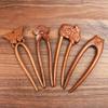 1pc U-Shaped Vintage Style Rabbit Deer Women Wood Hair Accessories Butterfly Flower Hair Stick Hairpin