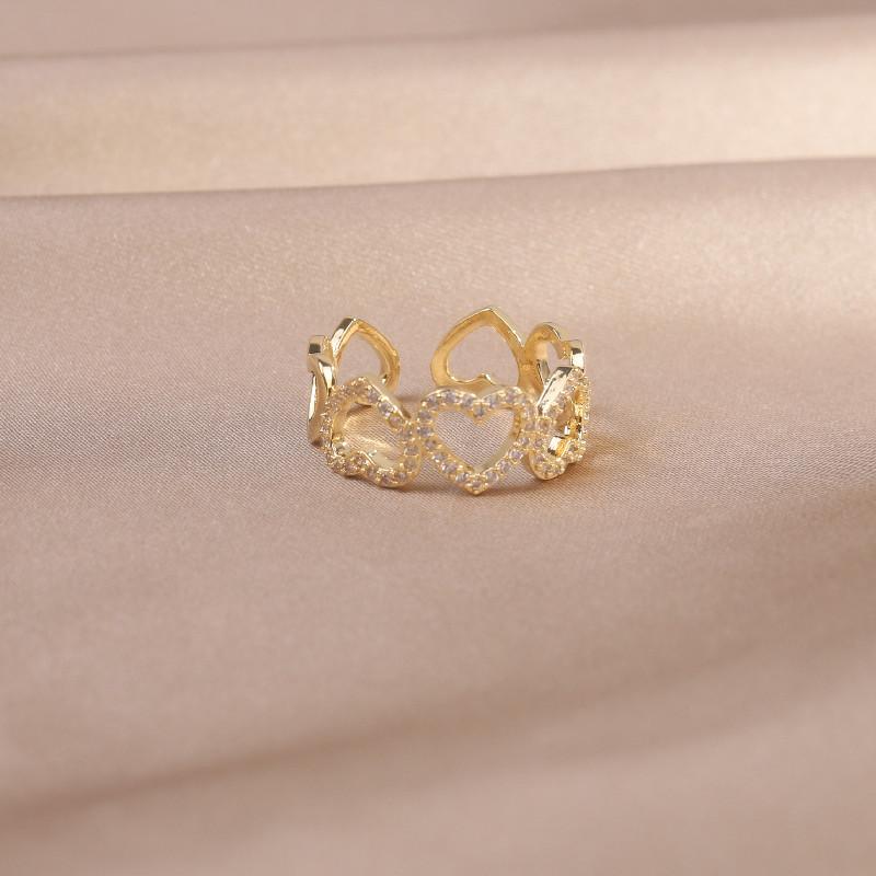Design Fashion Jewelry 14K Real Gold Electroplating Hollow Love Zircon Ring Elegant Women's Opening Adjustable Ring