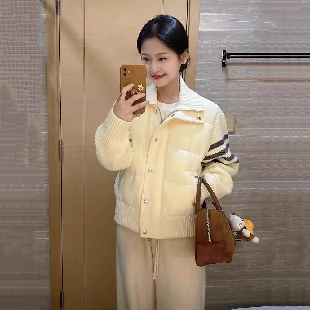 Herbst Winter Damenmantel Gestrickt Langarm Splicing Baumwolljacke Sport Freizeit Parka Weiblich Kurzoberteil Oberbekleidung