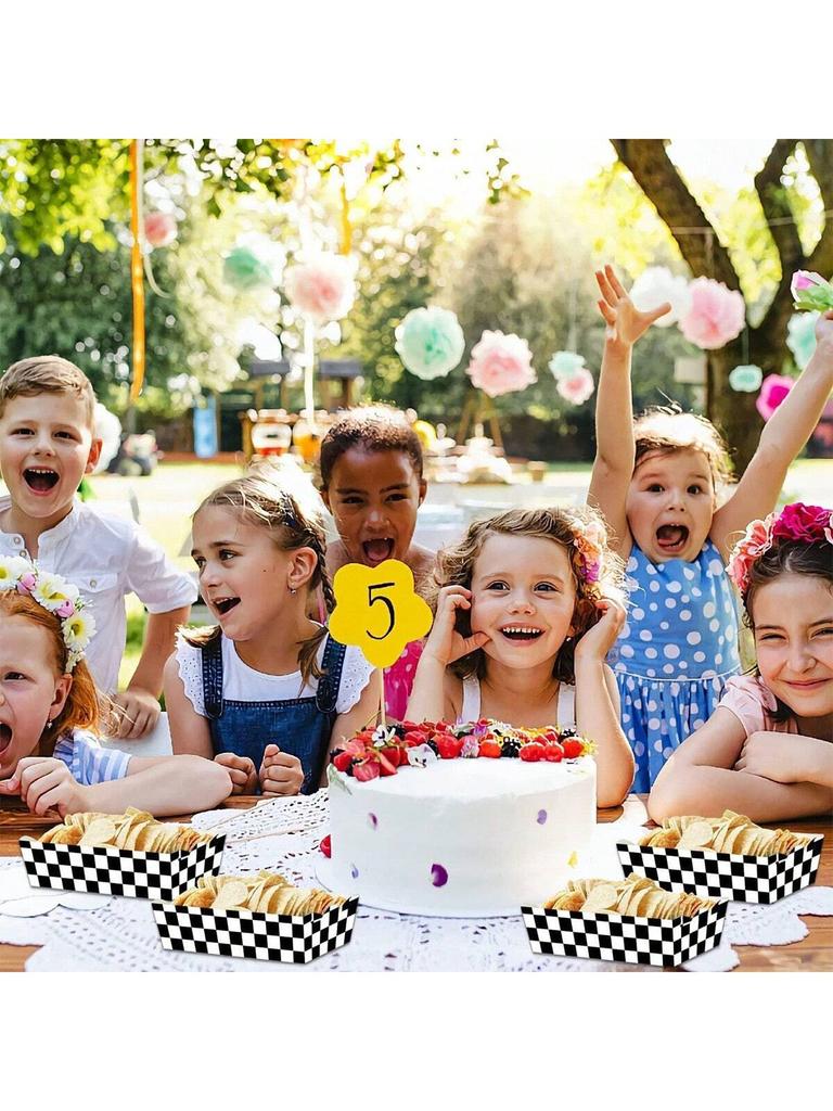 Rennsport-Foodbox mit großer Kapazität, schwarz-weiß kariert, geeignet für Snack-Tabletts, Imbiss zum Mitnehmen, Geburtstags-Themenpartys