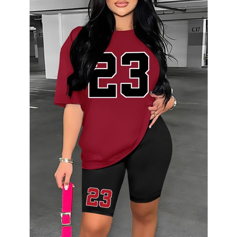 Women s summer set Number 23 print Casual shorts set Sports women s shirt Shorts 2 piece street wear set womens summer clothes S