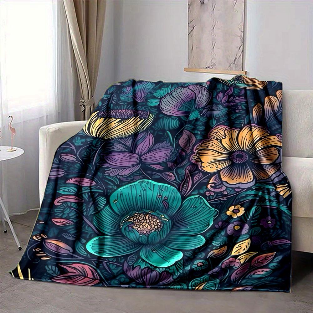 1pc Floral Patterns Blanket, Lightweight Flannel Throw Blanket for Sofa, Bed, Travel, Camping, Living Room, Office, Couch043