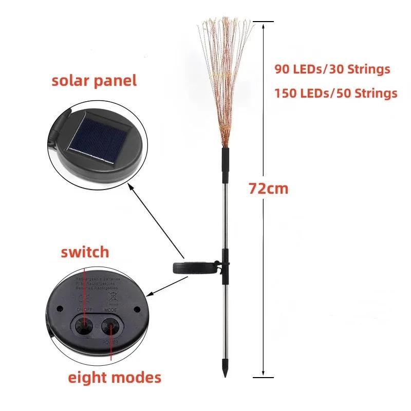1PC LED Solar Powered Firework Light Outdoor Waterproof Garland Lamp Garden Fences Lawn Ornaments For Wedding Party Decoration