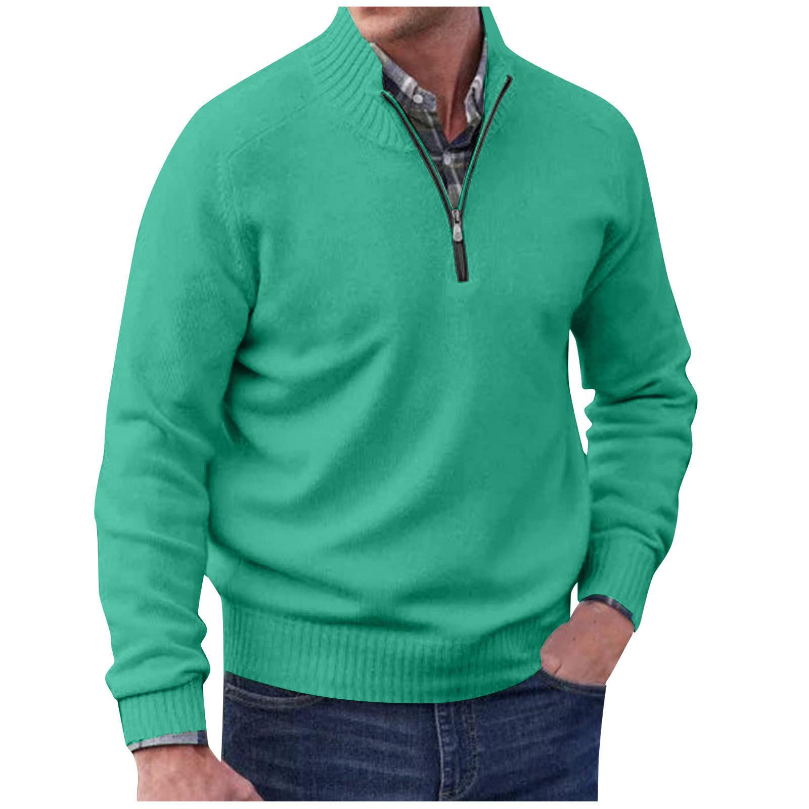 

Чоловічий модний верхній повсякденний приталений пуловер із довгим рукавом і блискавкою, малим високим коміром XXXL зелений