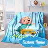 Custom Name Coco-melon Happy Journey Blanket bed sofa Blanket Flannel Blanket for Camping, Hiking, Picnic Essentials,gift for Fan family