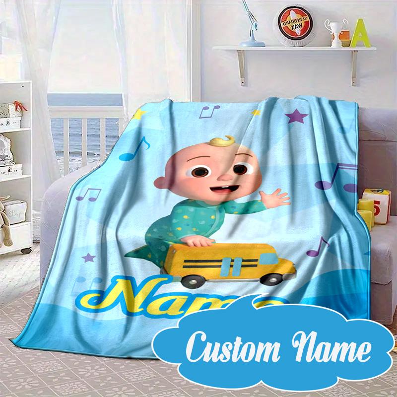 Custom Name Coco-melon Happy Journey Blanket bed sofa Blanket Flannel Blanket for Camping, Hiking, Picnic Essentials,gift for Fan family