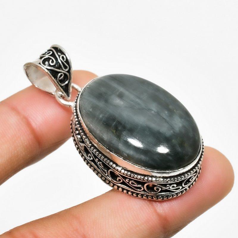 

Ocean Fume Agate Gemstone Handmade 925 Silver Plated Jewelry Pendant 1.70 1.70 чорний