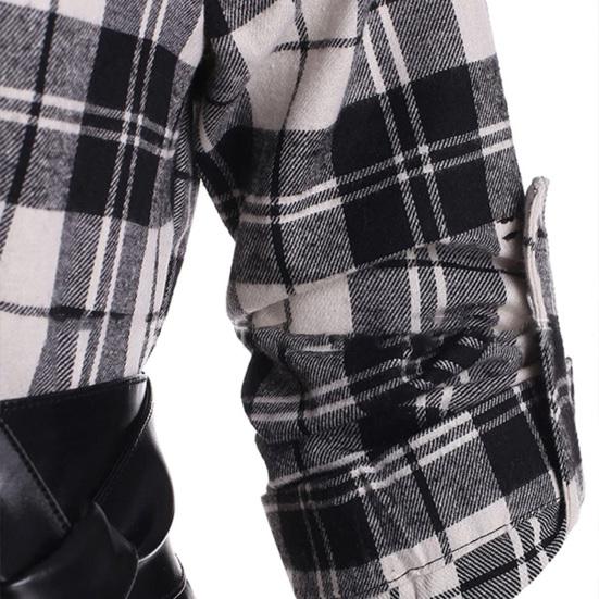 Damen Kleid A-Linie Langarm Baumwollmischung Vintage Karomuster Schwarz Gürtel