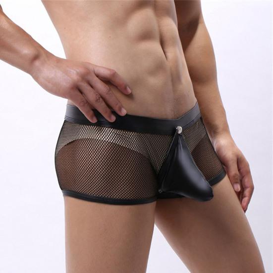 Men Thongs Hollow Out Mesh Sexy Opening U Convex Super Breathable Men Boxers Inner Wear Clothes