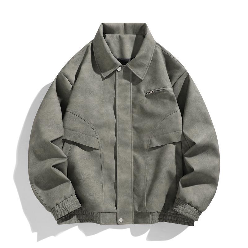 Plus Size Men's Retro Leather Jacket: Trendy Casual Lapel Coat for Spring/Autumn 2025