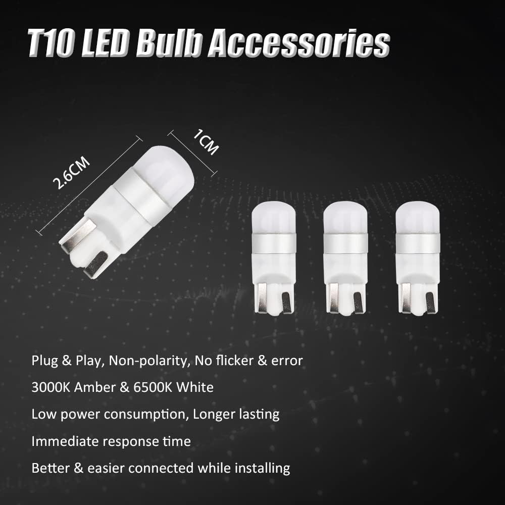 Bestview 2PCS Side Marker Lights For 2016- Honda Civic 10Th Gen Coupe Hatchback: Smoked Lens Front Bumper Fender Lights, 6000K White LED Sidemarker