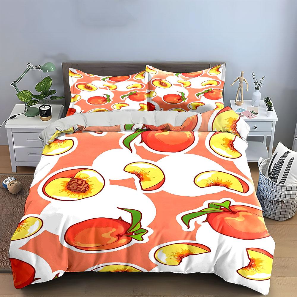 Peach & Tomato Fruit Bedding Set Bedding Duvet Cover Set Duvet Cover Pillowcases  (1 * Duvet Cover 2 * Pillowcases, Without Duvet Insert)