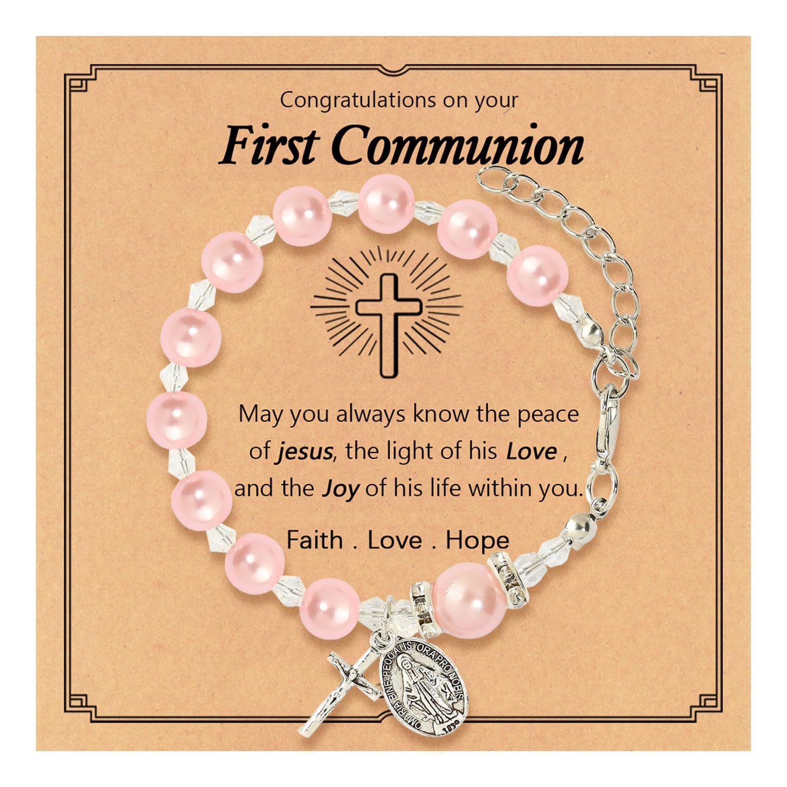 

Ladies Pearl Bracelet Rhombus Beaded Adjustable Chain Cross Pendant White Pearl Faith Bracelet