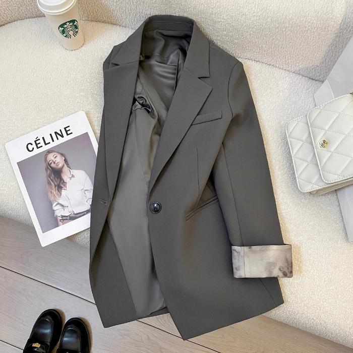 

2025 Spring Plus Size Women s Casual Suit Jacket - Stylish Small Sleeve Design 2XL сірий колір
