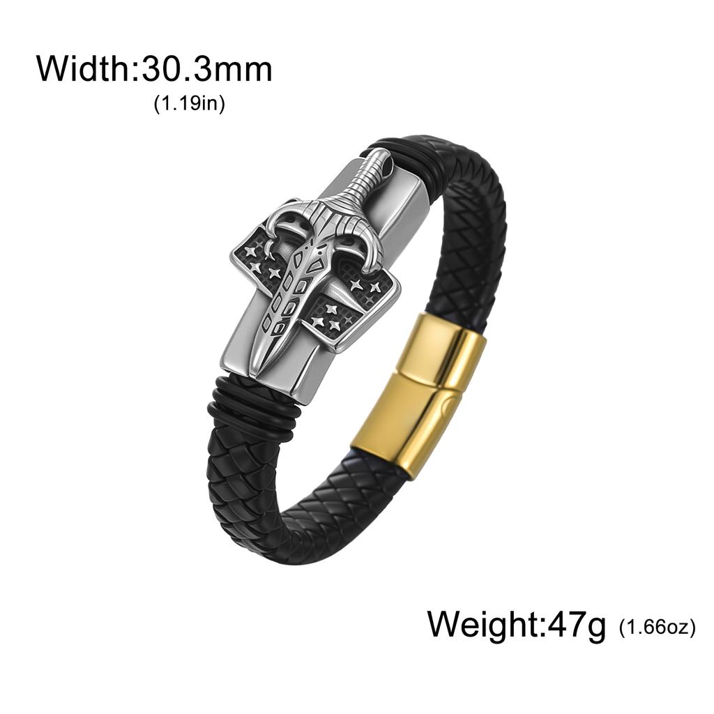 Dreamtimes Retro Stainless Steel Lion Head Steel Woven Leather Rope Bracelet for Women Men Hip-Hop Trendy Jewelry