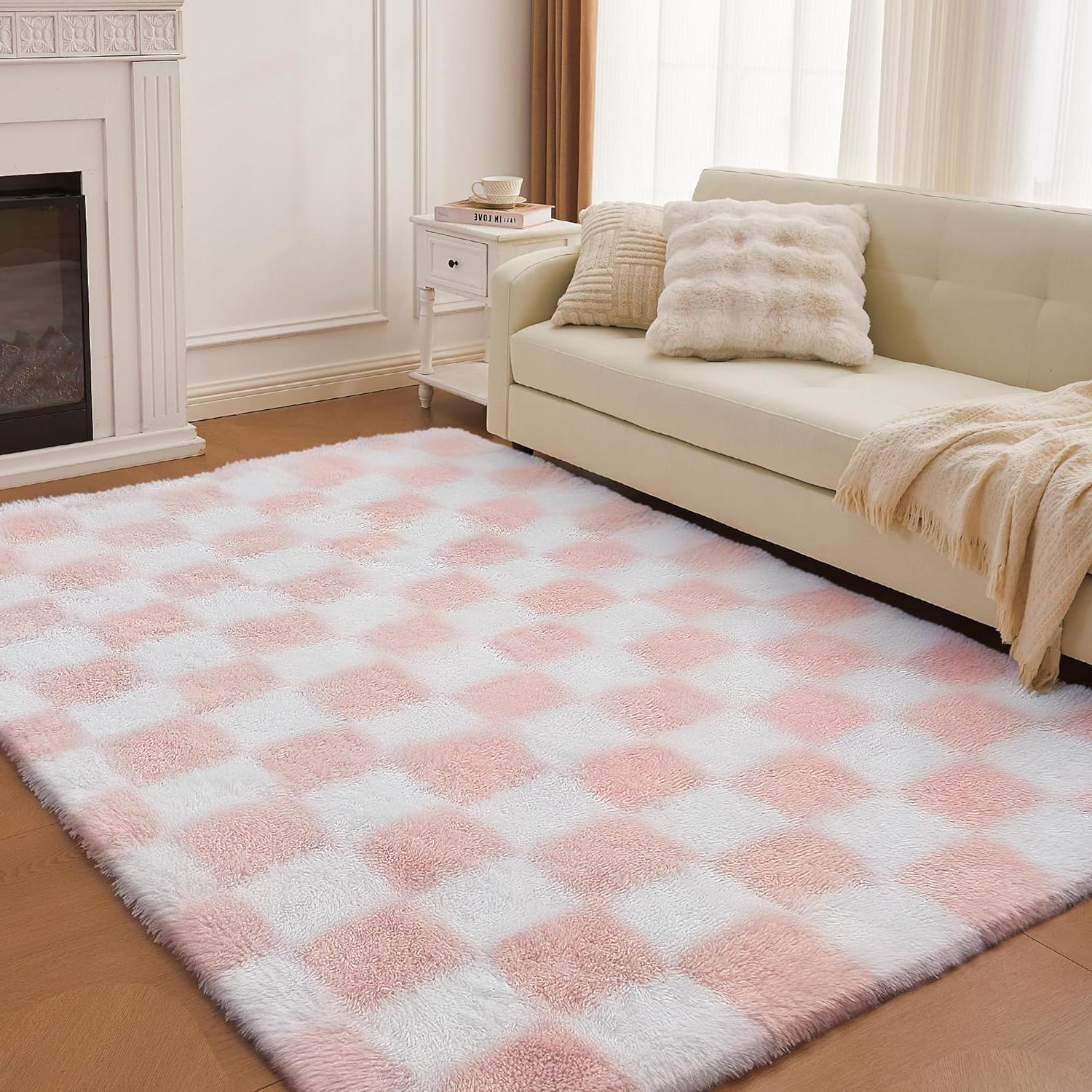 

Tie-Dye Checkerboard Carpet Plaid Design Area Rug for Living Room Sofa Memory cotton floor mat Kids Bedroom Mat Retro Home Decor 40X60cm 15.7x23inch