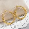 Huitan Aesthetic Woven Hoop Earrings for Women Party Wedding Gold Color Accessories Engagement Gentle Lady Metal Jewelry GiftGood product