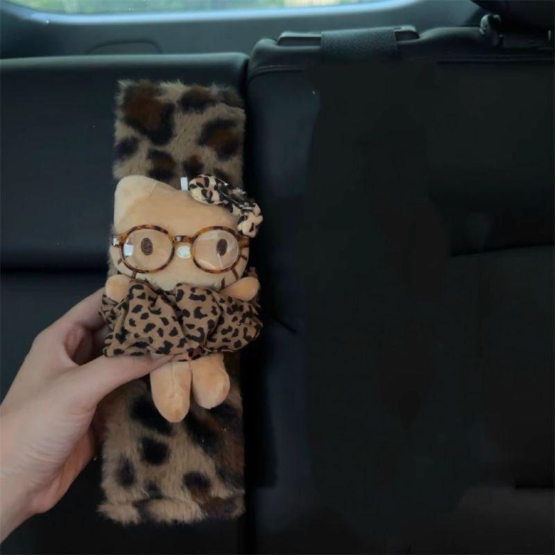 Melard Leopard Print Kitty Cat Plush Car Seatbelt Shoulder Pad Car Interior Decoration Anti-Neck Strain Protective Cover Single Leopard Print Kt Shoulder Strap for Glasses