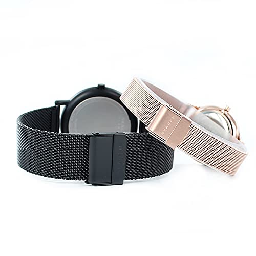 SKAGEN Men's and Women's Pair Watches with Storage Box, Black and Pink Gold Mesh Bracelet Watches (SKW6579, SKW2151) [Parallel Import]
