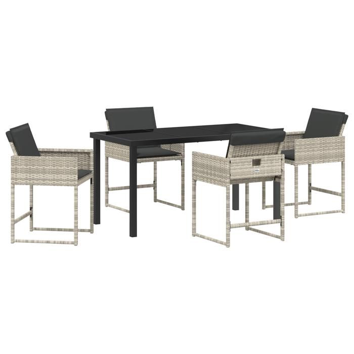 VidaXL Ensemble de salle à manger de jardin 5 pièces avec coussins en rattan poly gris clair 3380025