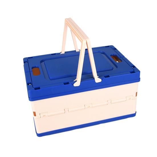 

Складной ящик для хранения с крышкой, ручкой, большой вместимости, штабелируемый, органайзер для мелочей, настольный ящик для хранения S синий