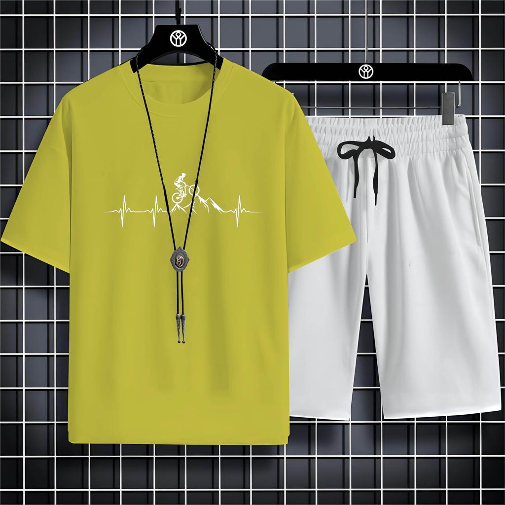 Letní móda Venkovní sportovní styl 2D kreslený potisk na kolo Pánské tričko s výstřihem a výstřihem kalhoty Pohodlné rychleschnoucí
