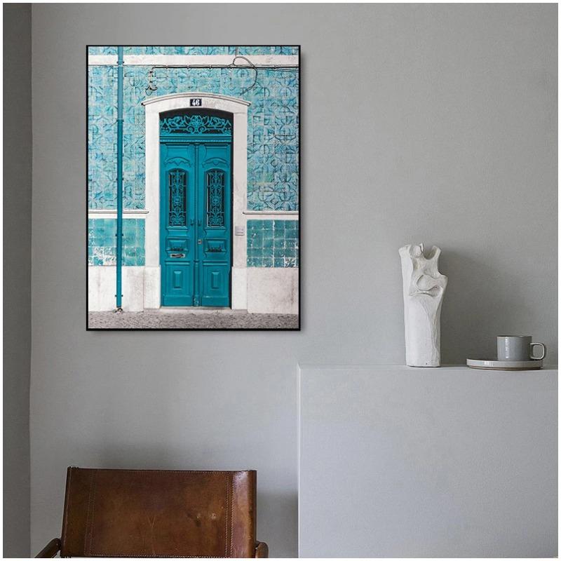 Lisbon Portugal City Map Poster Prints Portuguese Tiles Blue Door Vintage Wall Art Canvas Painting City Photography Home Decor