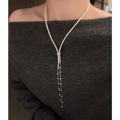 Silver Plated Strand Chokers French Elegant White Champagne Gold Color Imitation Pearl Tassel Beaded Necklace for Women