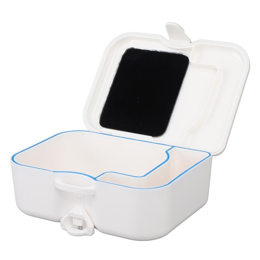 Dentures Storage Box Deep Cleansing Brush Denture Retainer Case with Mirror Unslotted Type