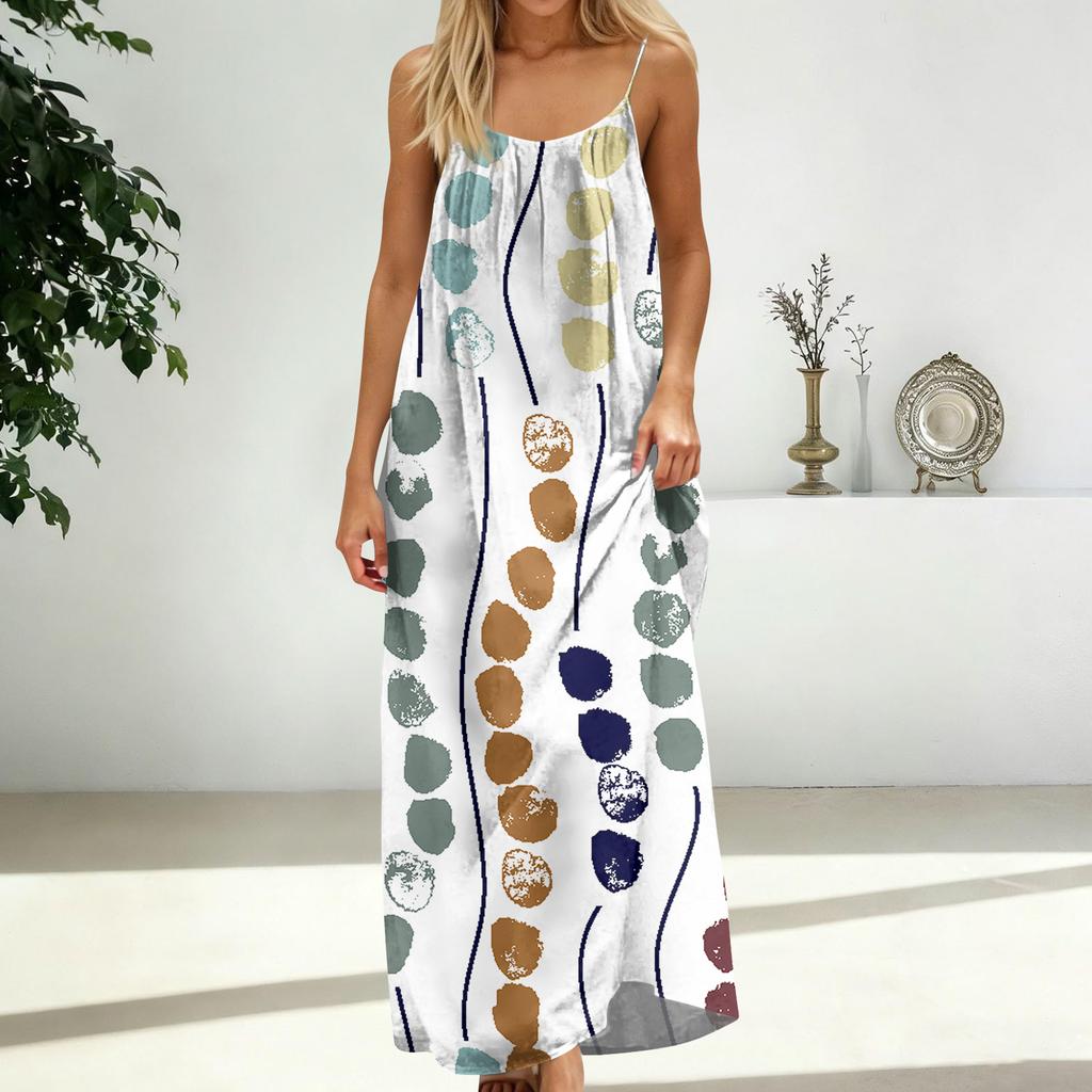 Women's Fashion Backless Spaghetti Strap Casual Loose-Fit Striped Print Dress