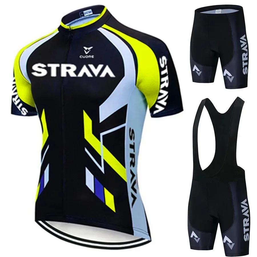 Strava Bicycles Cycling Jersey Set MTB Mens Cycling Maillot Summer Cycle T-Shirt Bib Shorts Suit Triathlon Mountain Bike Clothes