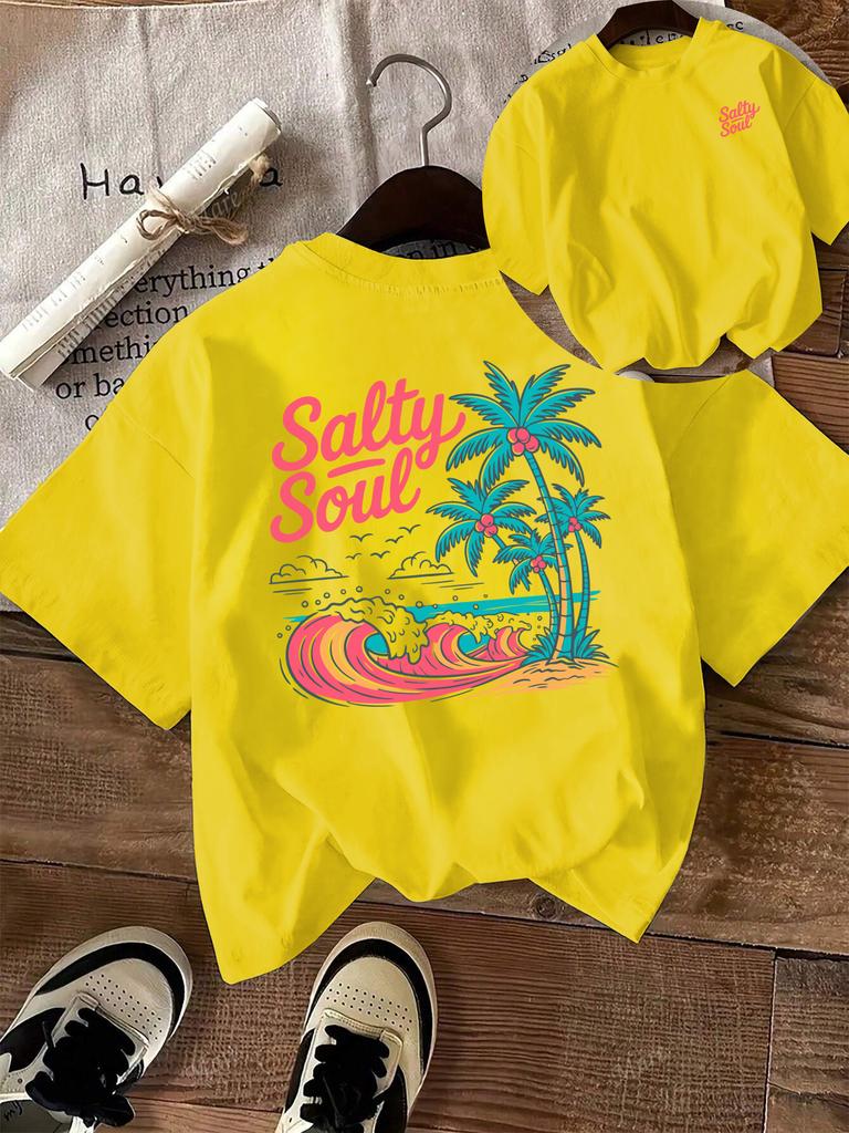 Salty Soul Coconut Tree Beach Printing T Shirt Unisexs Summer Casual Top Soft AllMatch Clothes Short Sleeve
