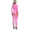 Womens One Piece Long Sleeve Full Body Jumpsuit Wet Look Leather Zipper Bodysuit Catsuit