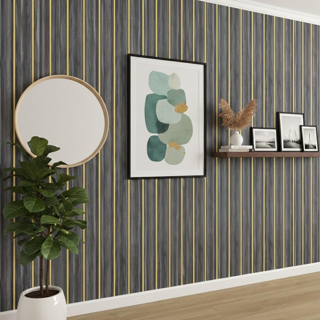 0.45x10m Self Adhesive Slat Wood Grain Wallpaper Waterproof for Living Room TV Background Wall Renovation Decor Peel and Stick