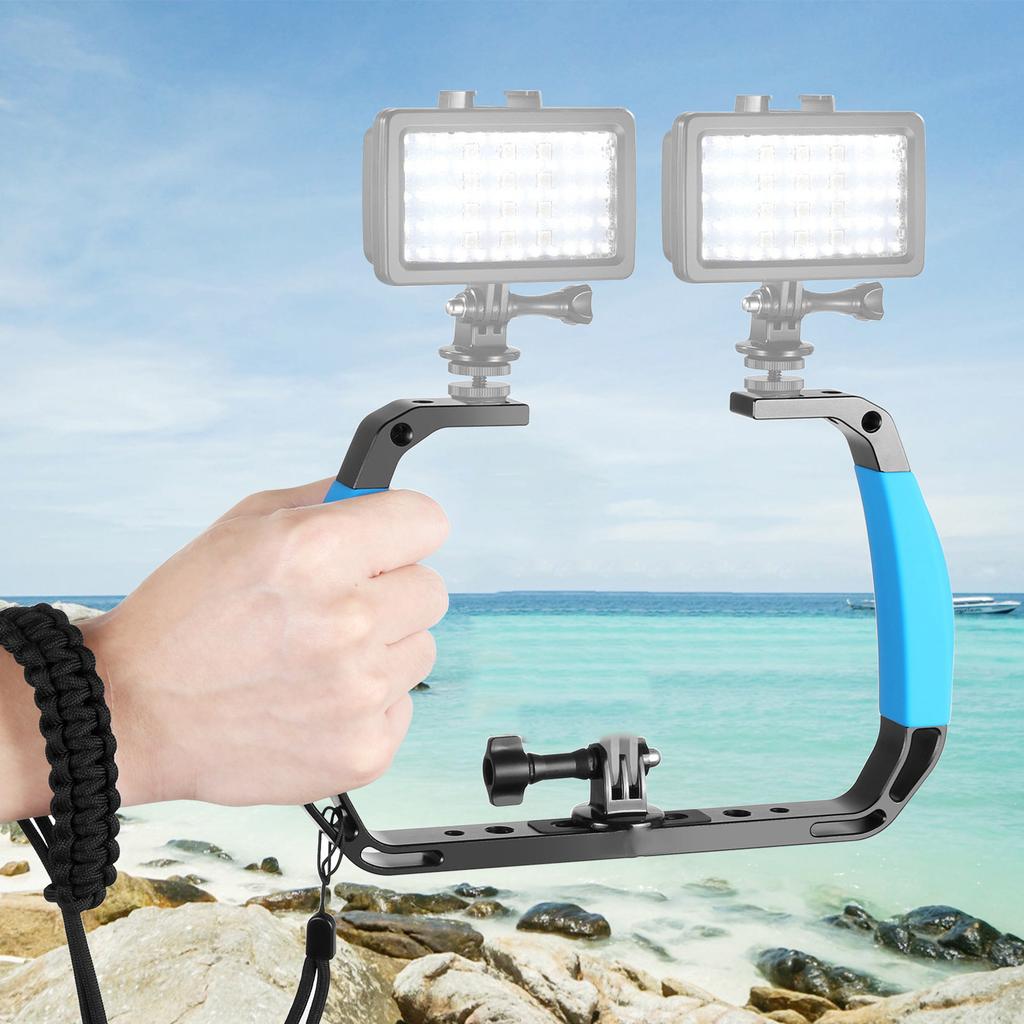 Underwater Diving Rig Tray Mount Silione Anti Slip Grip Stabilizer with 2 Cold Shoe 1Celsius4in 3Celsius8in Screw Hole Action Camera Accessory for Ins