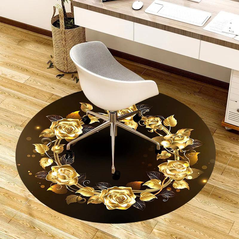 1pc Office Carpet Chair Mats Golden Rose Wreath Design Perfect for Decorating Office Chairs, Living Rooms, Or Bedrooms