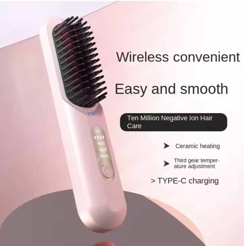 Portable LCD Displayed USB Charged Household Hair Styling Brush Travel-Friendly Cordless Hair Straightener Comb