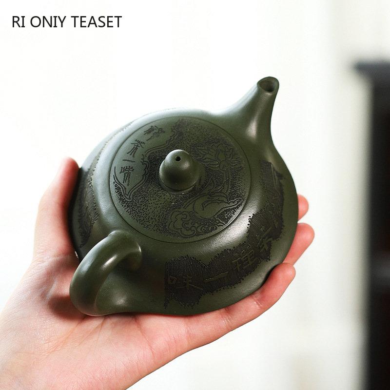240ml Chinese Authentic Yixing Purple Clay Teapots Famous Artists Handmade Tea Pot Raw Ore Green Mud Kettle Zisha Tea Set