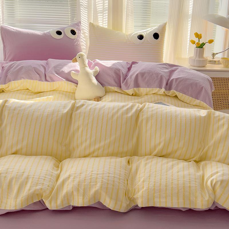 Bedding Pure Cotton Four-piece Set, Quilt Cover, Quilt Cover, Bed Sheet, Human Dormitory Three-piece Set