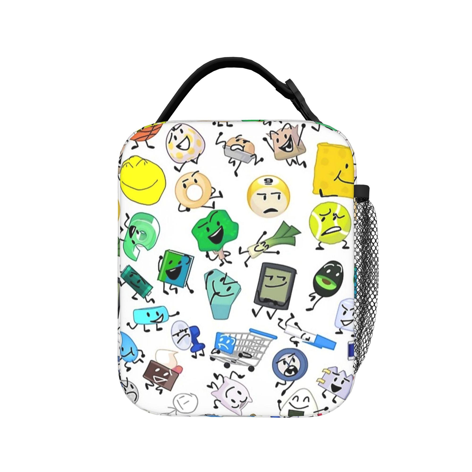 Sac à lunch isotherme animé Ball BFDI Sac thermique réutilisable, Contenant à lunch Grand fourre-tout Boîte à lunch Fille Garçon Travail Pique-nique One Size